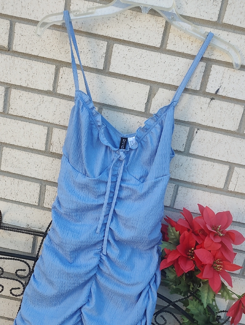 Light Blue Ruched Spaghetti Strap Dress - Picture 4 of 8